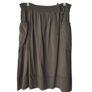 Theory Brown Linen‎ Full Skirt Elastic Waist has pockets Size Small Fits Medium